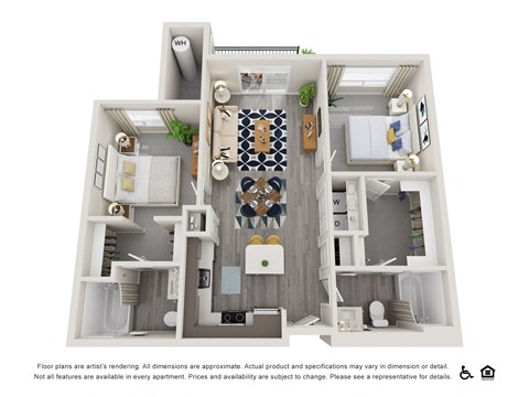 Floor plan for 2 beds, 2 baths, 1060 sqft